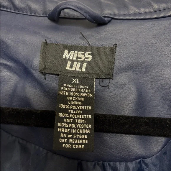 Navy Blue Quilted Women's Jacket Faux Leather - Picture 2 of 2